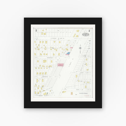 Old map wall art mockup — black gallery frame with white mat — Sanborn Fire Insurance Map from East Detroit, Macomb County, Michigan (1931), Sheet #0002