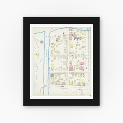 Old map wall art mockup — black gallery frame with white mat — Sanborn Fire Insurance Map from Honesdale, Wayne County, Pennsylvania (1892), Sheet #0003