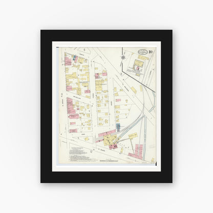 Old map wall art mockup — black gallery frame with white mat — Sanborn Fire Insurance Map from Hillsdale, Hillsdale County, Michigan (1913), Sheet #0010
