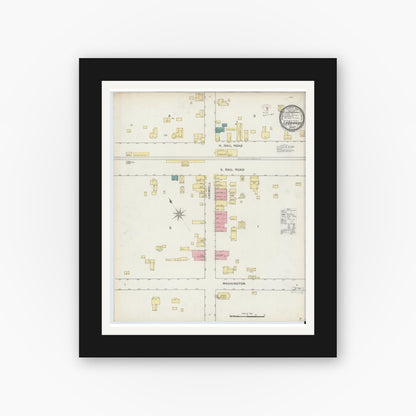 Old map wall art mockup — black gallery frame with white mat — Sanborn Fire Insurance Map from La Grange, Lenoir County, North Carolina (1893), Sheet #0001