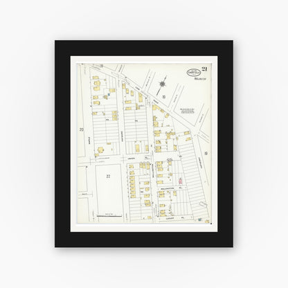 Old map wall art mockup — black gallery frame with white mat — Sanborn Fire Insurance Map from Garfield, Bergen County, New Jersey (1910), Sheet #0021