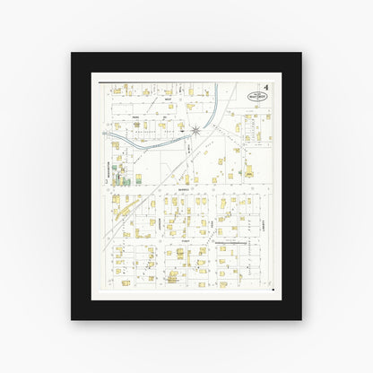 Old map wall art mockup — black gallery frame with white mat — Sanborn Fire Insurance Map from What Cheer, Keokuk County, Iowa (1899), Sheet #0004