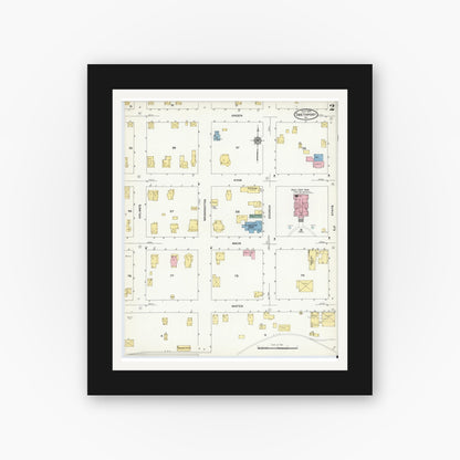 Old map wall art mockup — black gallery frame with white mat — Sanborn Fire Insurance Map from Smethport, McKean County, Pennsylvania (1909), Sheet #0002
