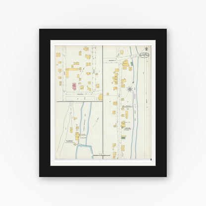 Old map wall art mockup — black gallery frame with white mat — Sanborn Fire Insurance Map from Factoryville, Wyoming County, Pennsylvania (1903), Sheet #0002