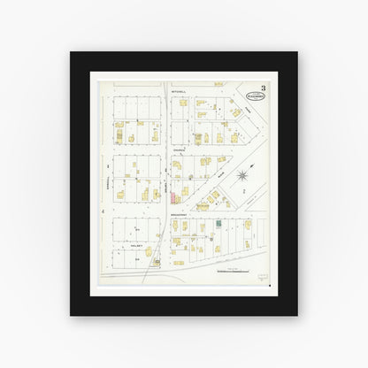 Old map wall art mockup — black gallery frame with white mat — Sanborn Fire Insurance Map from Kissimmee, Osceola County, Florida (1909), Sheet #0003