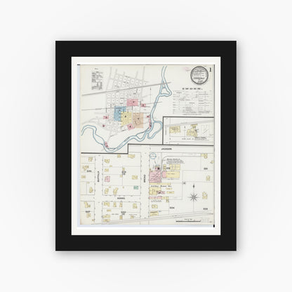 Old map wall art mockup — black gallery frame with white mat — Sanborn Fire Insurance Map from Conneaut, Ashtabula County, Ohio (1889), Sheet #0001
