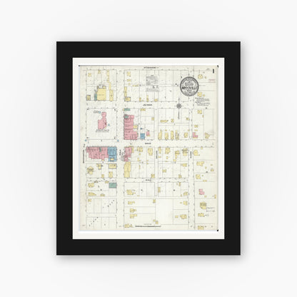 Old map wall art mockup — black gallery frame with white mat — Sanborn Fire Insurance Map from Maysville, DeKalb County, Missouri (1909), Sheet #0001
