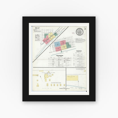 Old map wall art mockup — black gallery frame with white mat — Sanborn Fire Insurance Map from East Tawas, Iosco County, Michigan (1910), Sheet #0001