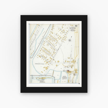 Old map wall art mockup — black gallery frame with white mat — Sanborn Fire Insurance Map from Sault Sainte Marie, Chippewa County, Michigan (1906), Sheet #0032