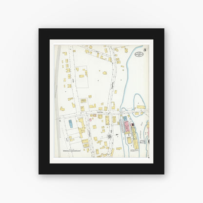 Old map wall art mockup — black gallery frame with white mat — Sanborn Fire Insurance Map from Millville, Worcester County, Massachusetts (1903), Sheet #0003