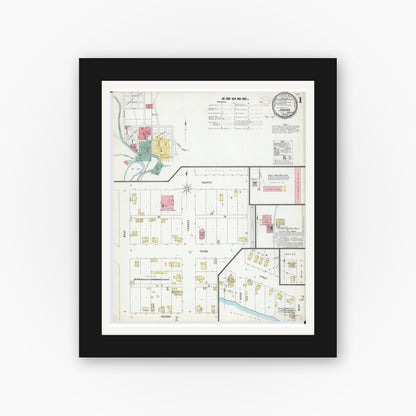 Old map wall art mockup — black gallery frame with white mat — Sanborn Fire Insurance Map from Jordan, Scott County, Minnesota (1899) - Complete Map Set