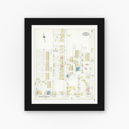 Old map wall art mockup — black gallery frame with white mat — Sanborn Fire Insurance Map from Lewistown, Mifflin County, Pennsylvania (1910), Sheet #0007