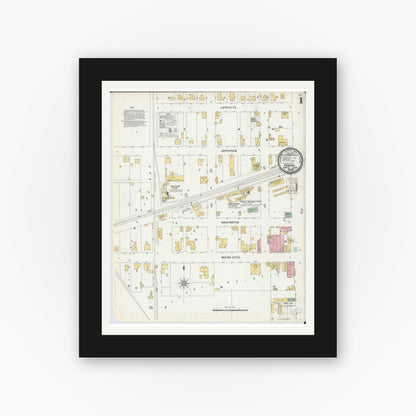 Old map wall art mockup — black gallery frame with white mat — Sanborn Fire Insurance Map from Kansas, Edgar County, Illinois (1899) - Complete Map Set