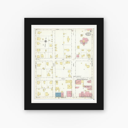 Old map wall art mockup — black gallery frame with white mat — Sanborn Fire Insurance Map from Quincy, Gadsden County, Florida (1913), Sheet #0003