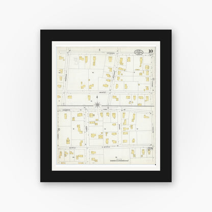 Old map wall art mockup — black gallery frame with white mat — Sanborn Fire Insurance Map from Orange, Franklin County, Massachusetts (1905), Sheet #0010