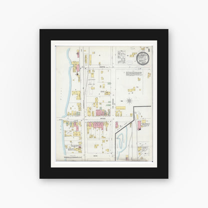 Old map wall art mockup — black gallery frame with white mat — Sanborn Fire Insurance Map from Yorkville, Kendall County, Illinois (1898) - Complete Map Set