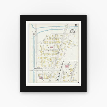 Old map wall art mockup — black gallery frame with white mat — Sanborn Fire Insurance Map from Braddock, Allegheny County, Pennsylvania (1896), Sheet #0015