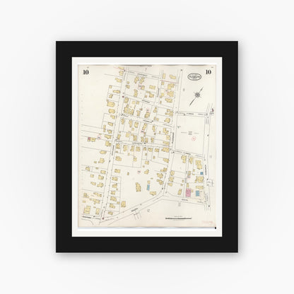 Old map wall art mockup — black gallery frame with white mat — Sanborn Fire Insurance Map from Plymouth, Plymouth County, Massachusetts (1948), Sheet #0010