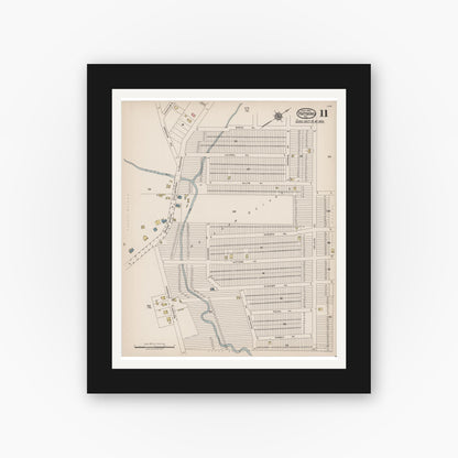 Old map wall art mockup — black gallery frame with white mat — Sanborn Fire Insurance Map from Hatboro, Montgomery County, Pennsylvania (1922), Sheet #0011