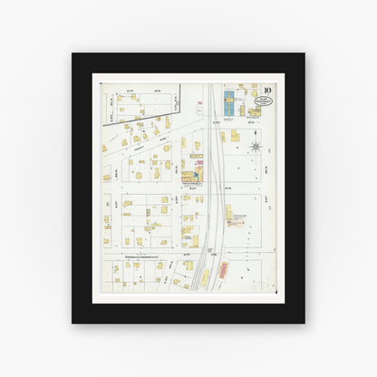 Old map wall art mockup — black gallery frame with white mat — Sanborn Fire Insurance Map from Faribault, Rice County, Minnesota (1905), Sheet #0010