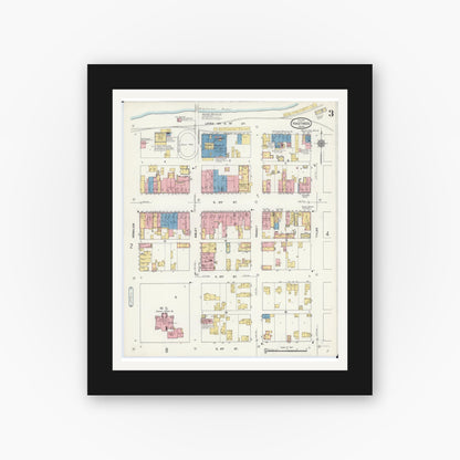 Old map wall art mockup — black gallery frame with white mat — Sanborn Fire Insurance Map from Hastings, Dakota County, Minnesota (1911), Sheet #0003