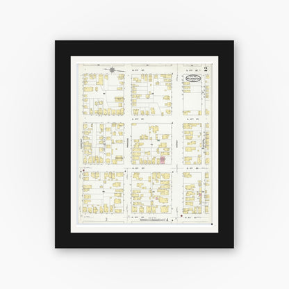 Old map wall art mockup — black gallery frame with white mat — Sanborn Fire Insurance Map from Wilmington, New Hanover County, North Carolina (1910), Sheet #0002
