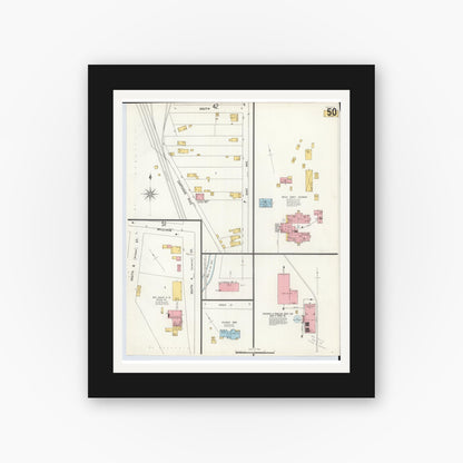Old map wall art mockup — black gallery frame with white mat — Sanborn Fire Insurance Map from Hamilton, Butler County, Ohio (1899), Sheet #0050