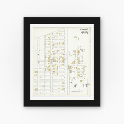 Old map wall art mockup — black gallery frame with white mat — Sanborn Fire Insurance Map from Vandergrift, Westmoreland County, Pennsylvania (1903), Sheet #0011