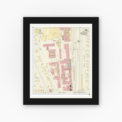 Old map wall art mockup — black gallery frame with white mat — Sanborn Fire Insurance Map from Battle Creek, Calhoun County, Michigan (1913), Sheet #0038