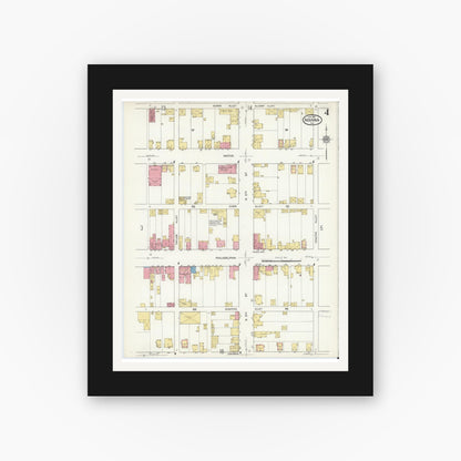 Old map wall art mockup — black gallery frame with white mat — Sanborn Fire Insurance Map from Indiana, Indiana County, Pennsylvania (1916), Sheet #0004