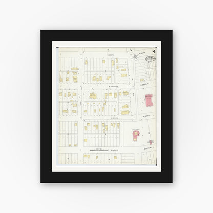 Old map wall art mockup — black gallery frame with white mat — Sanborn Fire Insurance Map from Munising, Alger County, Michigan (1906), Sheet #0004