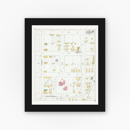 Old map wall art mockup — black gallery frame with white mat — Sanborn Fire Insurance Map from Crookston, Polk County, Minnesota (1900), Sheet #0006