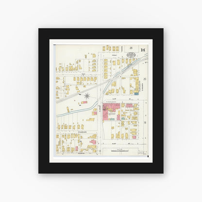 Old map wall art mockup — black gallery frame with white mat — Sanborn Fire Insurance Map from Newark, Licking County, Ohio (1905), Sheet #0014