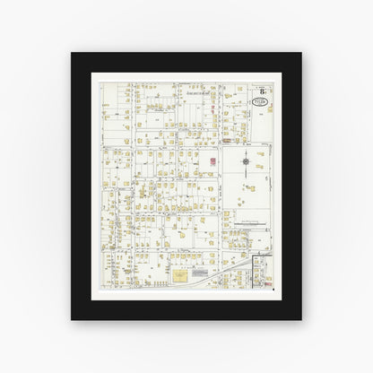 Old map wall art mockup — black gallery frame with white mat — Sanborn Fire Insurance Map from Tyler, Smith County, Texas (1919), Sheet #0008