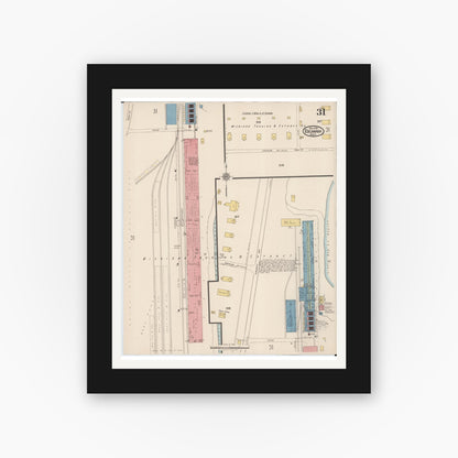 Old map wall art mockup — black gallery frame with white mat — Sanborn Fire Insurance Map from Escanaba, Delta County, Michigan (1921), Sheet #0031