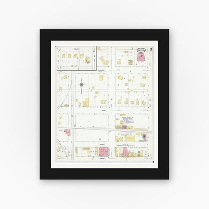 Old map wall art mockup — black gallery frame with white mat — Sanborn Fire Insurance Map from Sheldon, Iroquois County, Illinois (1910), Sheet #0003