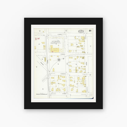 Old map wall art mockup — black gallery frame with white mat — Sanborn Fire Insurance Map from Palatka, Putnam County, Florida (1909), Sheet #0010