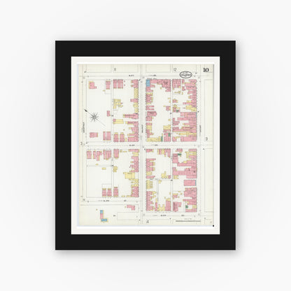 Old map wall art mockup — black gallery frame with white mat — Sanborn Fire Insurance Map from Columbia, Lancaster County, Pennsylvania (1904), Sheet #0010