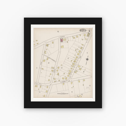 Old map wall art mockup — black gallery frame with white mat — Sanborn Fire Insurance Map from Martinsville, Independent Cities, Virginia (1922), Sheet #0005