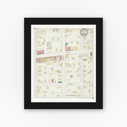 Old map wall art mockup — black gallery frame with white mat — Sanborn Fire Insurance Map from Hartford, Van Buren County, Michigan (1893) - Complete Map Set