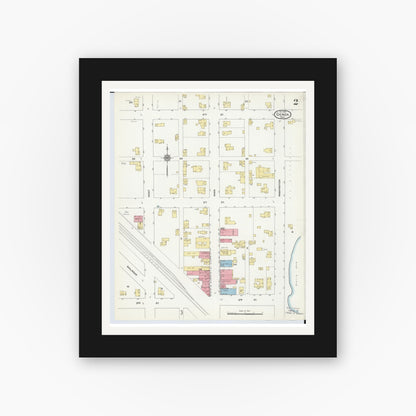 Old map wall art mockup — black gallery frame with white mat — Sanborn Fire Insurance Map from Genoa, Ottawa County, Ohio (1910), Sheet #0002