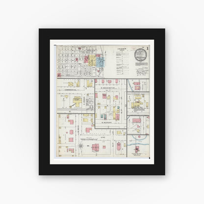 Old map wall art mockup — black gallery frame with white mat — Sanborn Fire Insurance Map from Shelbyville, Shelby County, Illinois (1893) - Complete Map Set