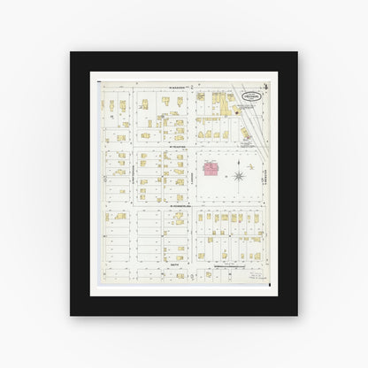 Old map wall art mockup — black gallery frame with white mat — Sanborn Fire Insurance Map from Gibsonburg, Sandusky County, Ohio (1902), Sheet #0004