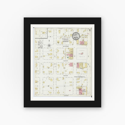 Old map wall art mockup — black gallery frame with white mat — Sanborn Fire Insurance Map from Auburn, Sangamon County, Illinois (1894) - Complete Map Set