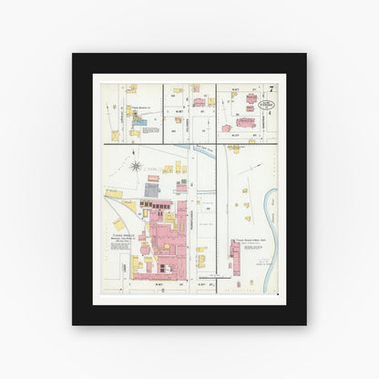 Old map wall art mockup — black gallery frame with white mat — Sanborn Fire Insurance Map from Tyrone, Blair County, Pennsylvania (1901), Sheet #0007