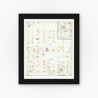Old map wall art mockup — black gallery frame with white mat — Sanborn Fire Insurance Map from Nappanee, Elkhart County, Indiana (1905), Sheet #0002