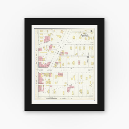 Old map wall art mockup — black gallery frame with white mat — Sanborn Fire Insurance Map from Highland Park, Lake County, Illinois (1912), Sheet #0005