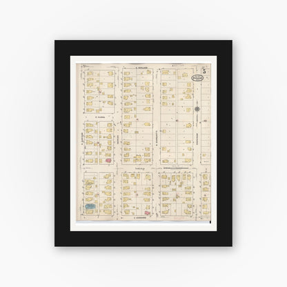 Old map wall art mockup — black gallery frame with white mat — Sanborn Fire Insurance Map from Durand, Shiawassee County, Michigan (1944), Sheet #0005