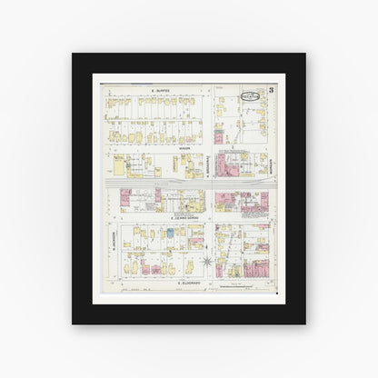 Old map wall art mockup — black gallery frame with white mat — Sanborn Fire Insurance Map from Decatur, Macon County, Illinois (1892), Sheet #0003