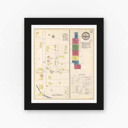 Old map wall art mockup — black gallery frame with white mat — Sanborn Fire Insurance Map from Abingdon, Washington County, Virginia (1908), Sheet #0001